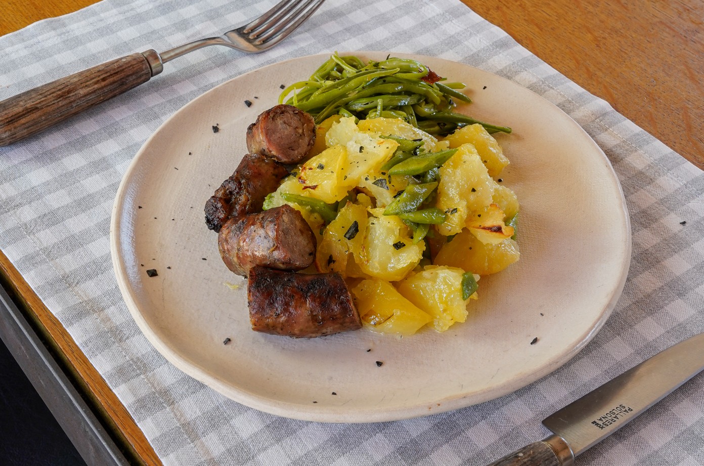 Trinxat de mongeta perona, patata i botifarra de Duroc